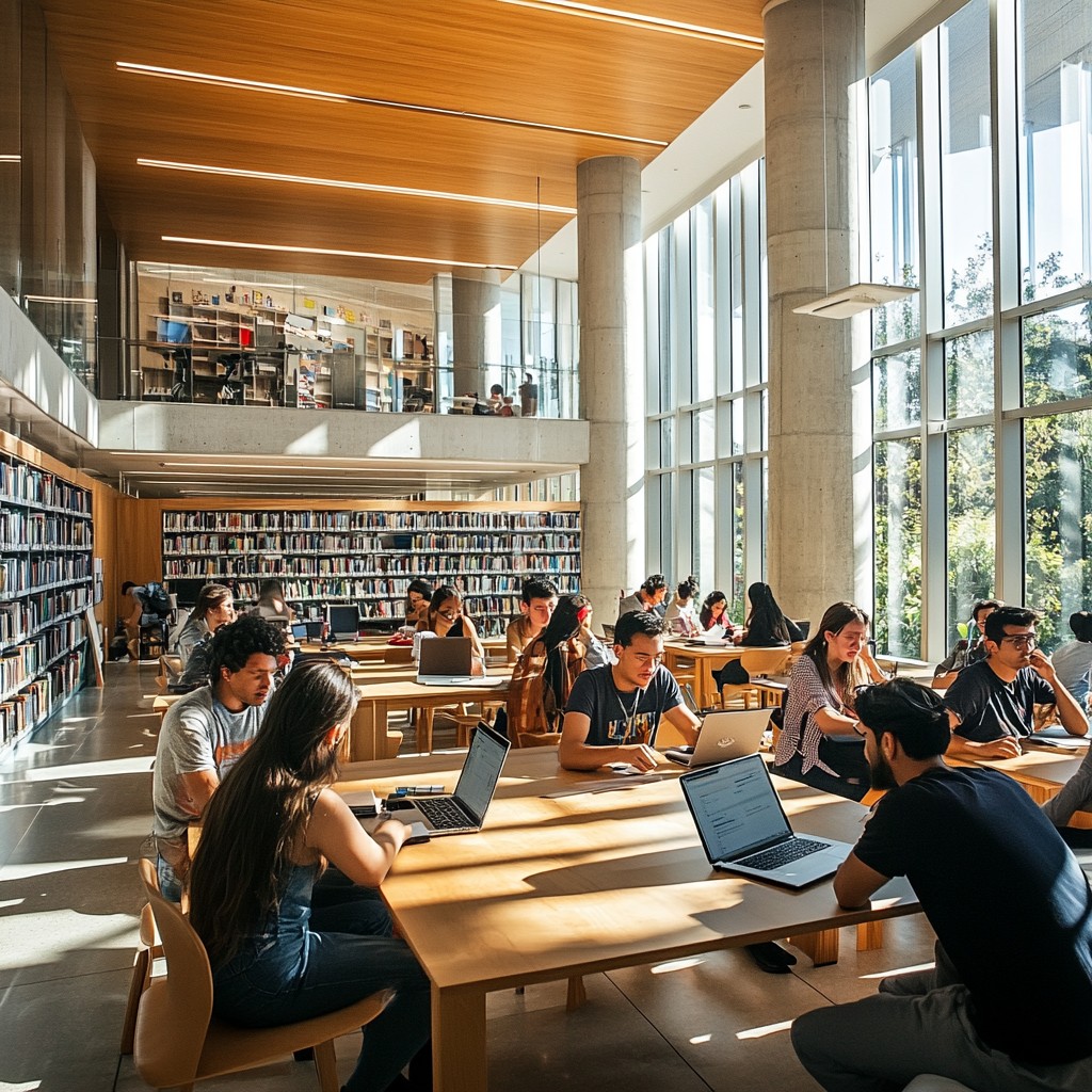 Students studying in library